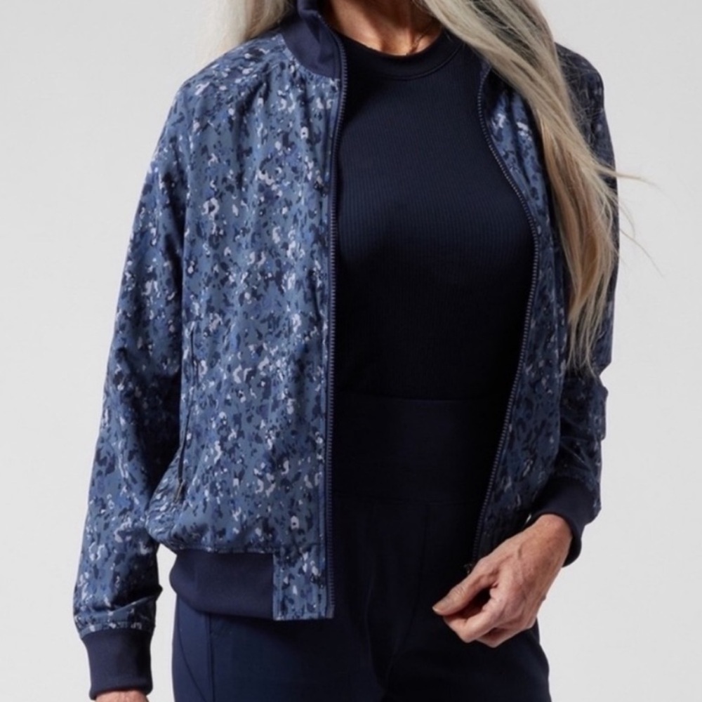 Athleta Brooklyn Bomber Jacket Patterned Blue Xs - image 1